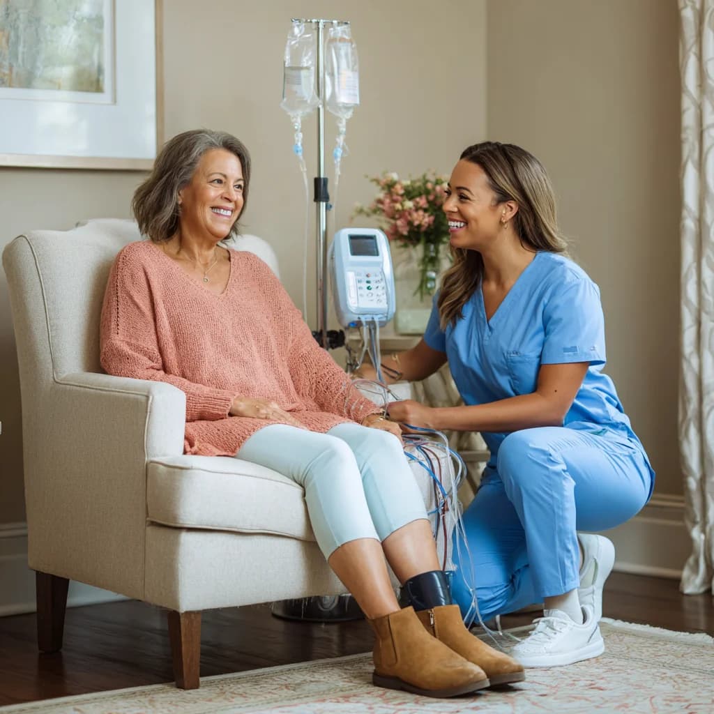A California Healthcare Management Group caregiver assisting an elderly patient at home